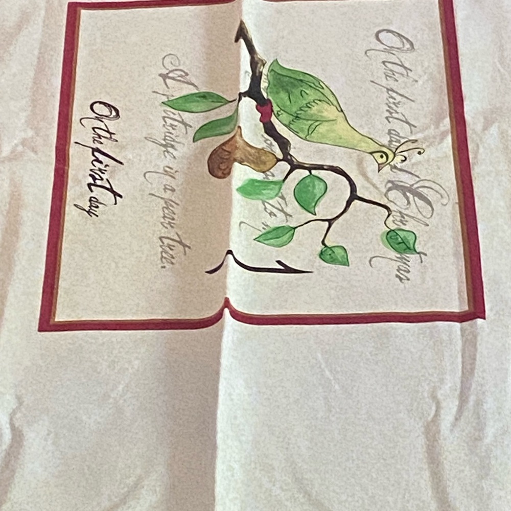 Williams Sonoma 12 days of Christmas tablecloth 72 x 82 inches cream red